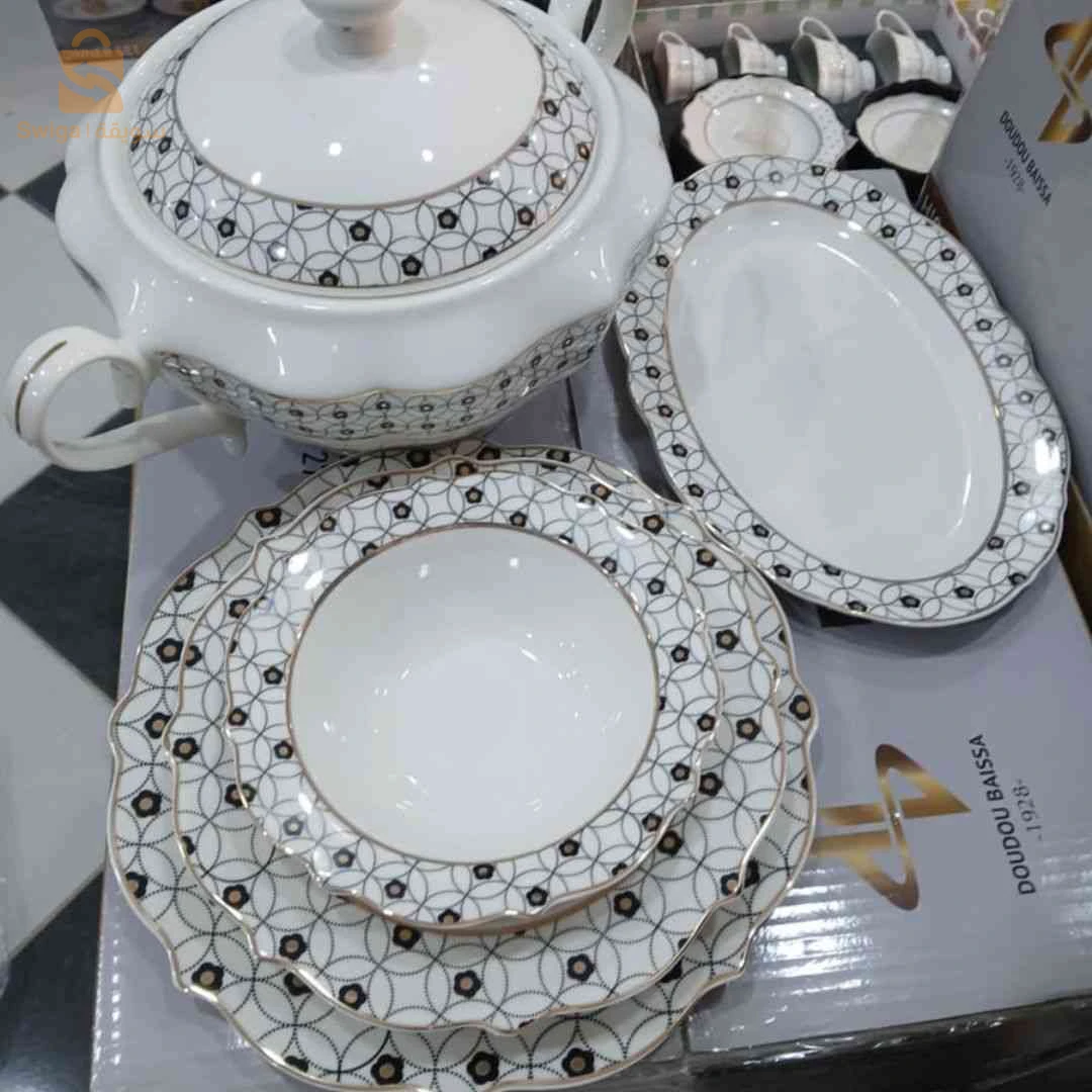 🍽️ سارفيس مايدا أسود بالدوري من بورسلان | Service de table noir b Dorri