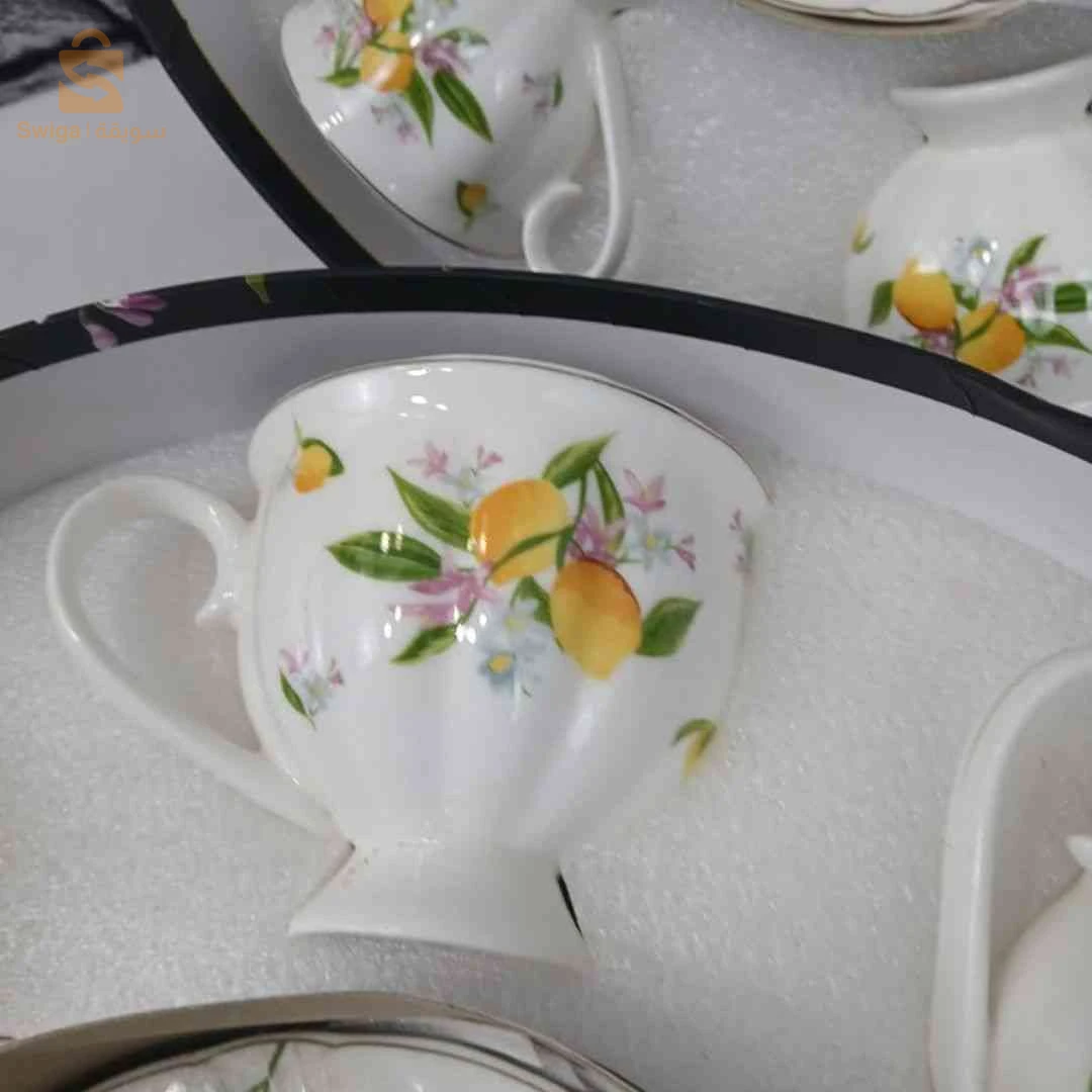 فناجل قهوة زهور 12 فنجان +12 سوتاسهم لضيافة راقية | Tasses à café florales pour invités