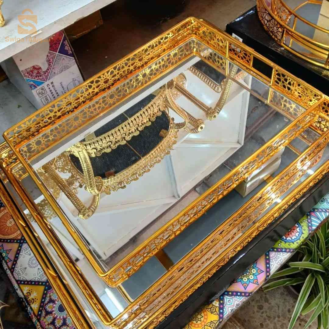 🫖 سينيات ميروار للتقديم 3 بياس الحجم 30/40 35/45 40/50 | Plateau miroir 3 pcs doré