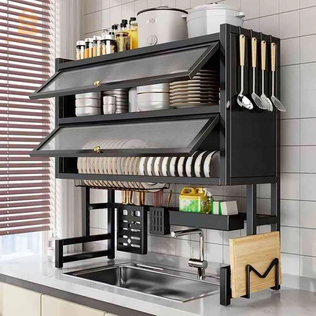 Égouttoir de Cuisine 3 Étages 85cm Organisateur de Vaisselle