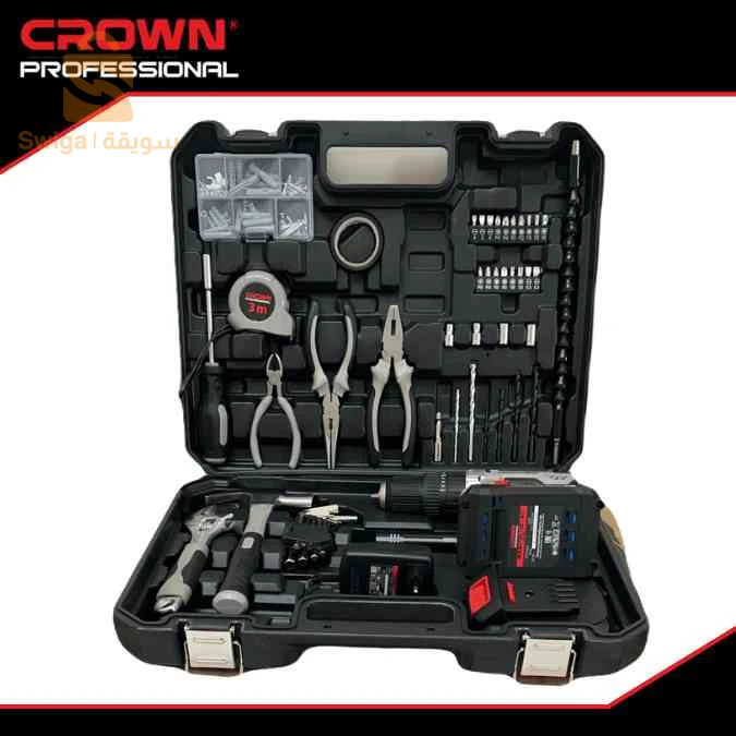Perceuse à percussion sans fil CROWN 20V – Coffret 50 pièces professionnel 🔴