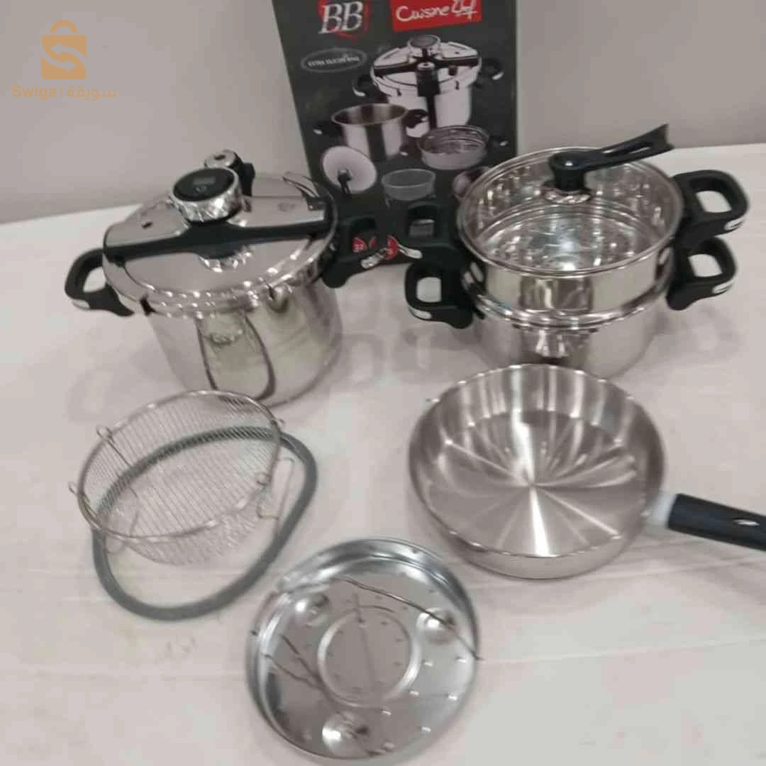 🍳 2 كوكوت 4 و7 لتر bbf inox 18/10 + مقلاة للطبخ الصحي السريع – Cocotte Inox 18/10 + Poêle