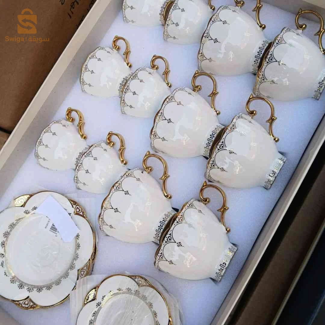 سيرفيس قهوة راقي وأنيق 24 قطعة قهوة حليب وكحلة معا ☕ – Set café & lait complet 24pcs