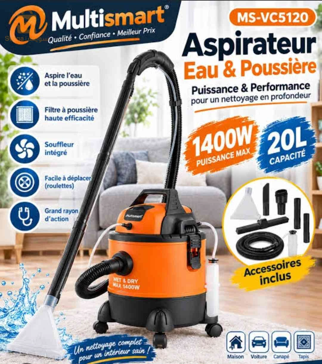 Aspirateur lifting Eau et Poussière 20L 1400W Multismart VC5120