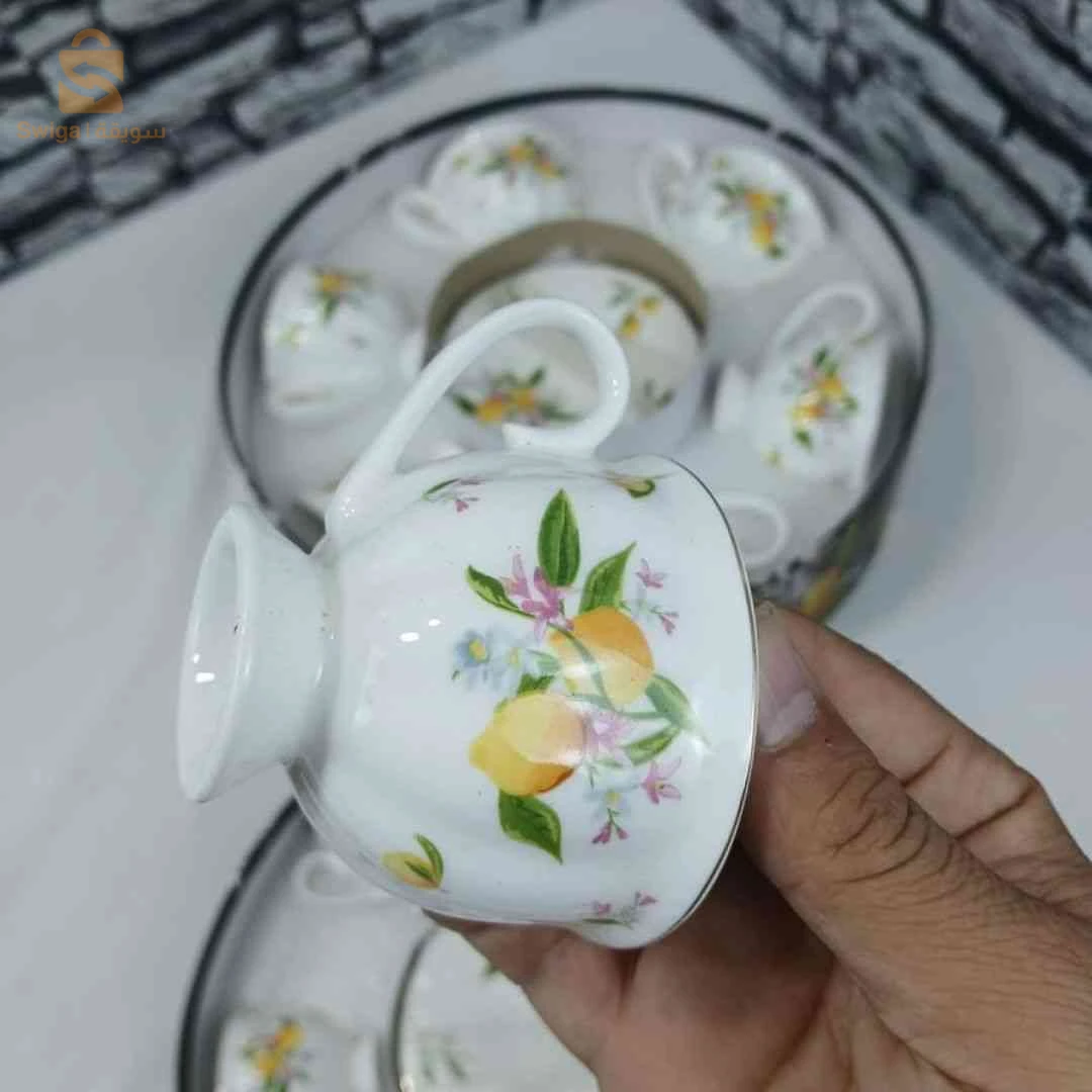 فناجل قهوة زهور 12 فنجان +12 سوتاسهم لضيافة راقية | Tasses à café florales pour invités