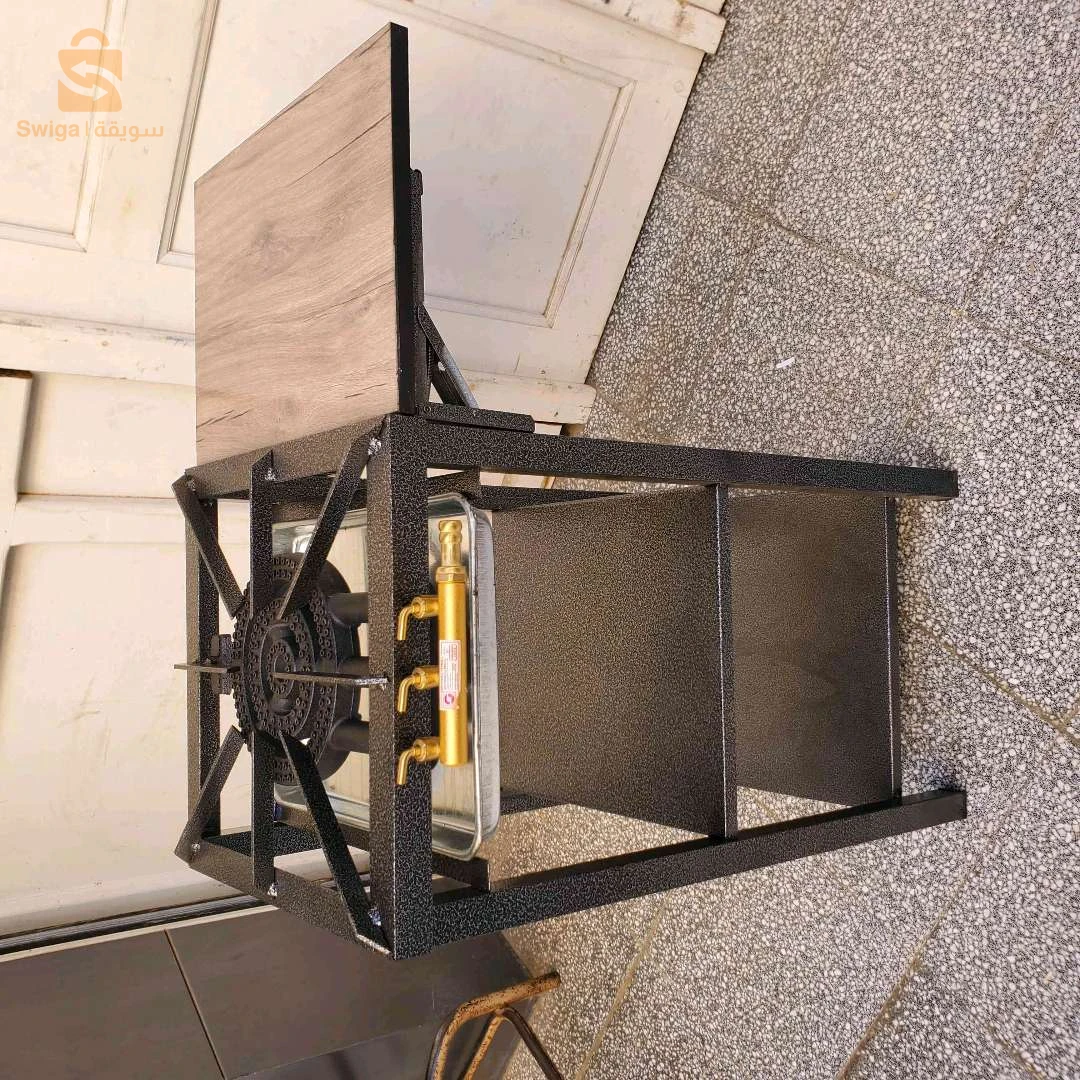 Tabona à pied 3 feu métal + table bois pliable + 2 étager