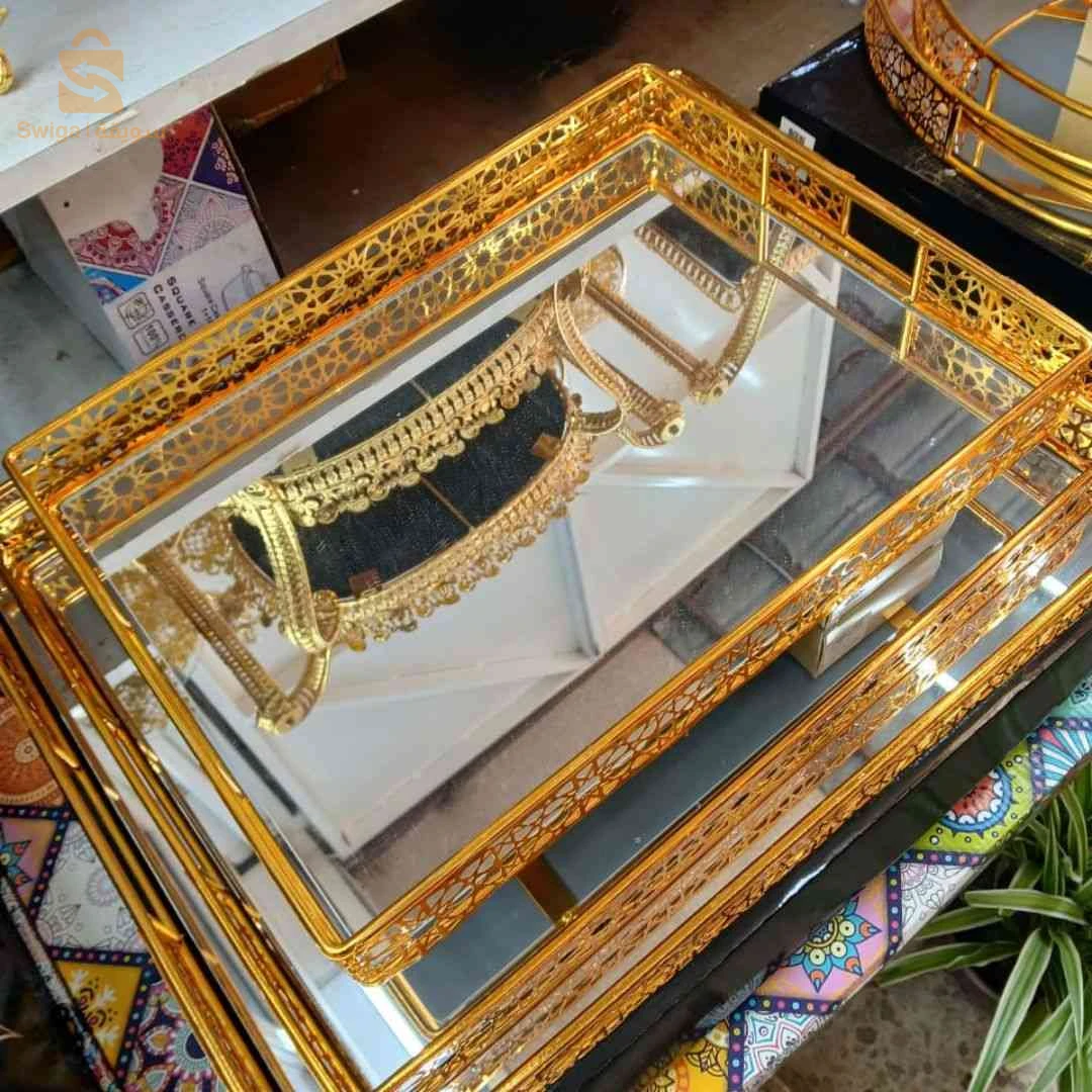 🫖 سينيات ميروار للتقديم 3 بياس الحجم 30/40 35/45 40/50 | Plateau miroir 3 pcs doré