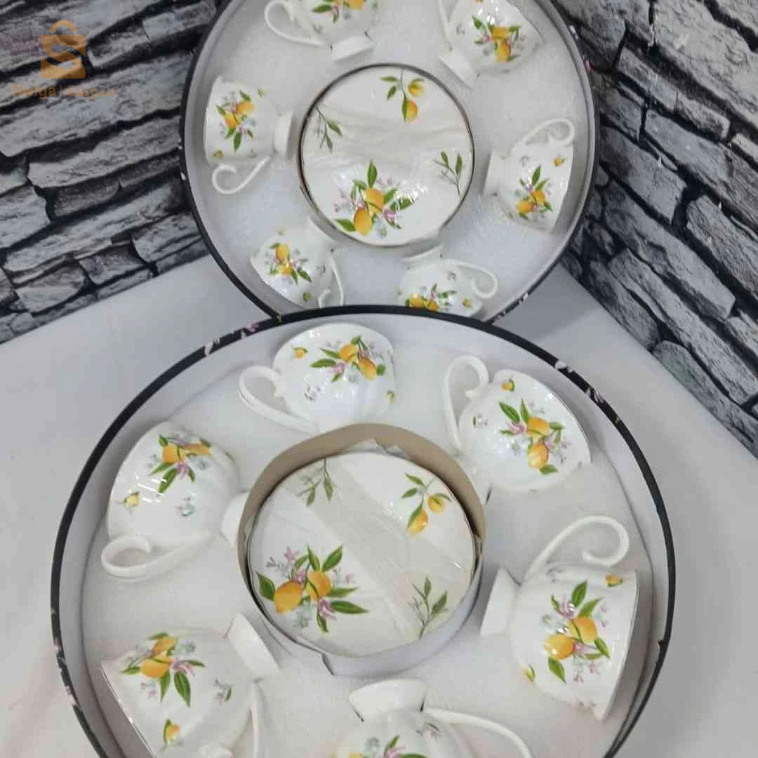 فناجل قهوة زهور 12 فنجان +12 سوتاسهم لضيافة راقية | Tasses à café florales pour invités