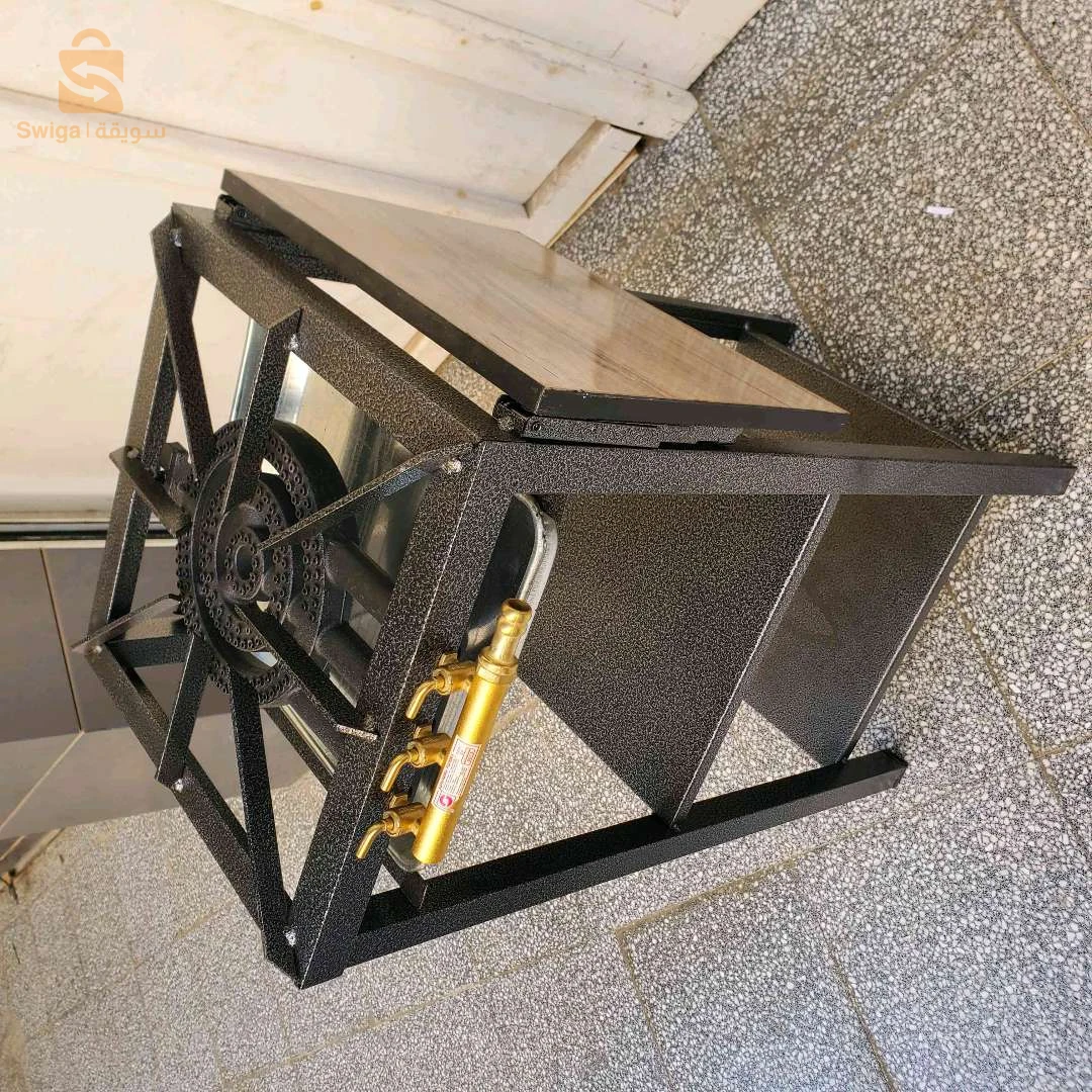 Tabona à pied 3 feu métal + table bois pliable + 2 étager