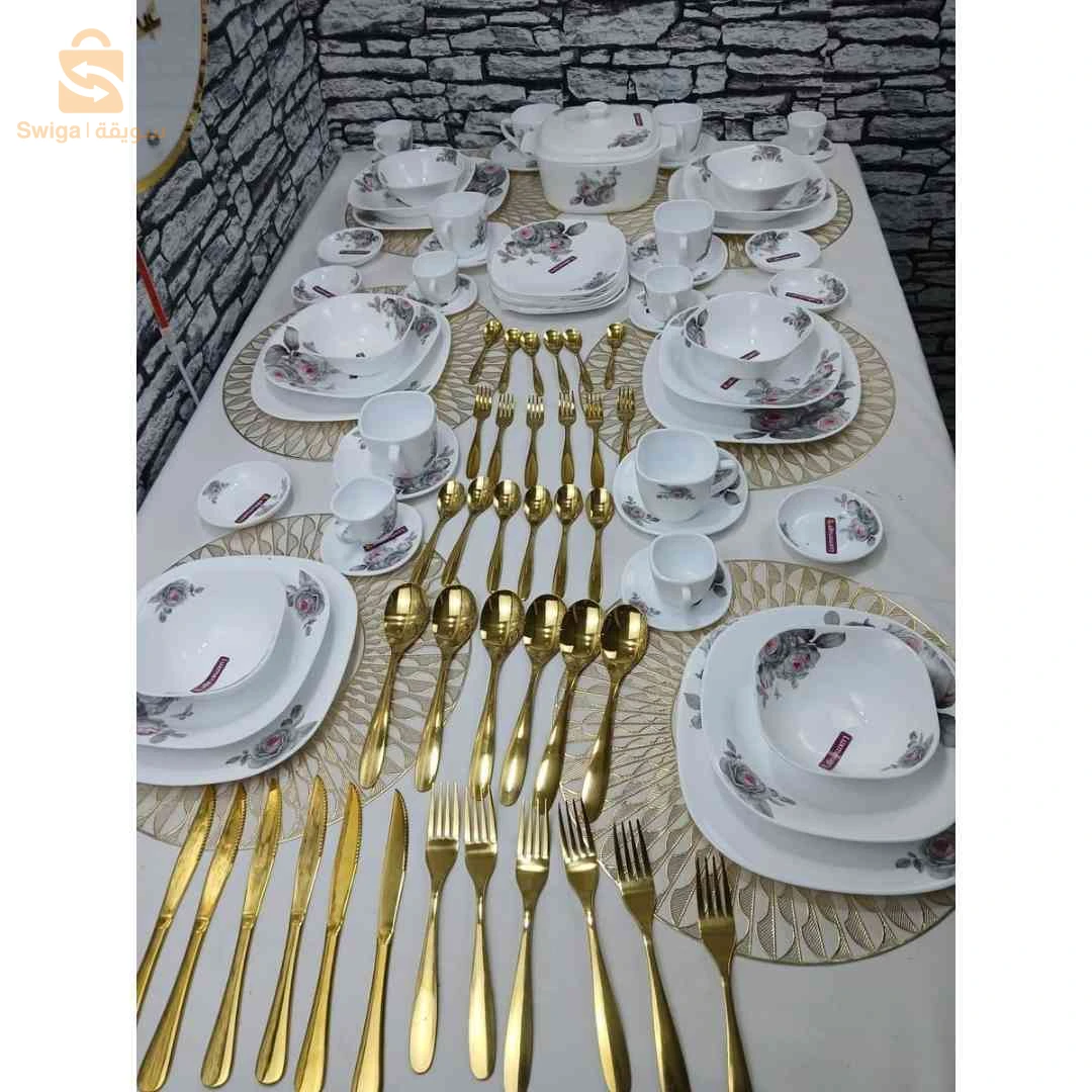 ✨ طقم مواعن من برسلان وملاعق إينوكس – Service complet en porcelaine