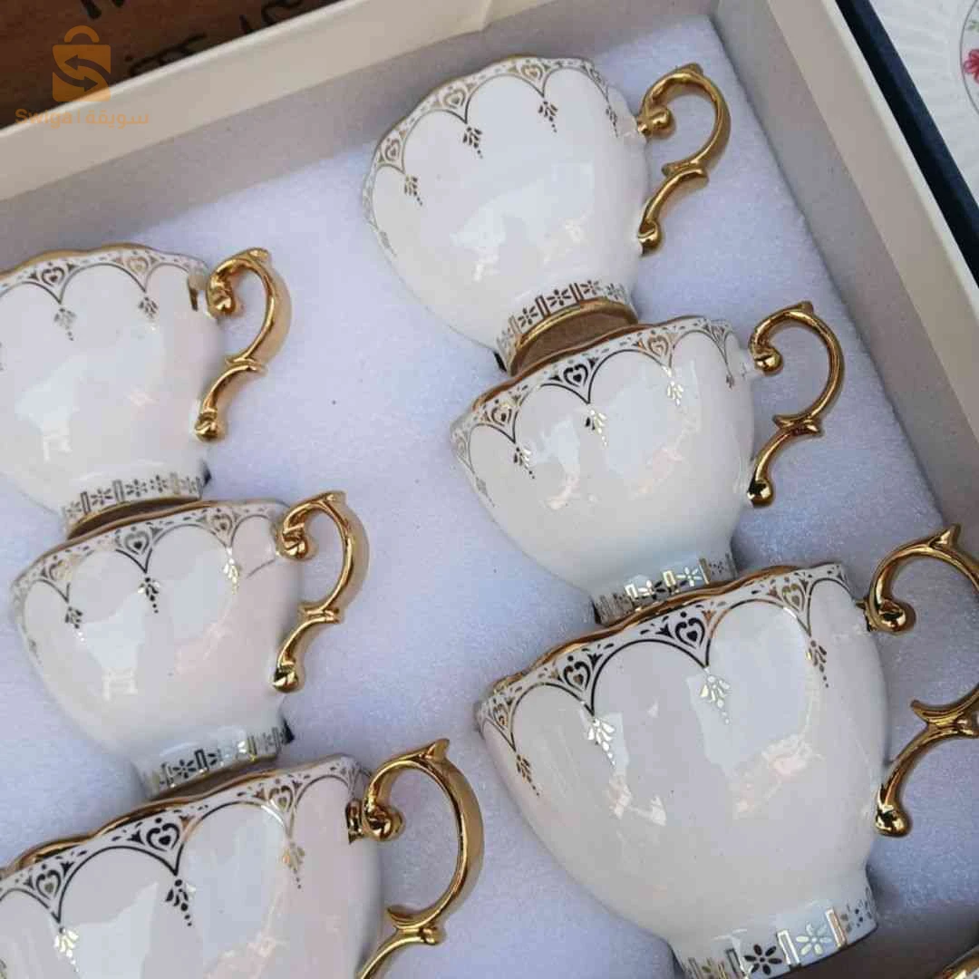 سيرفيس قهوة راقي وأنيق 24 قطعة قهوة حليب وكحلة معا ☕ – Set café & lait complet 24pcs