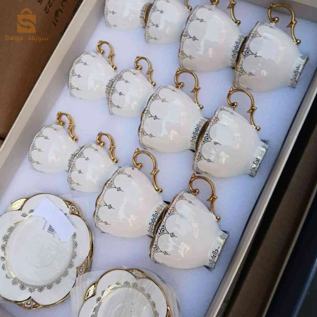 سيرفيس قهوة راقي وأنيق 24 قطعة قهوة حليب وكحلة معا ☕ – Set café & lait complet 24pcs