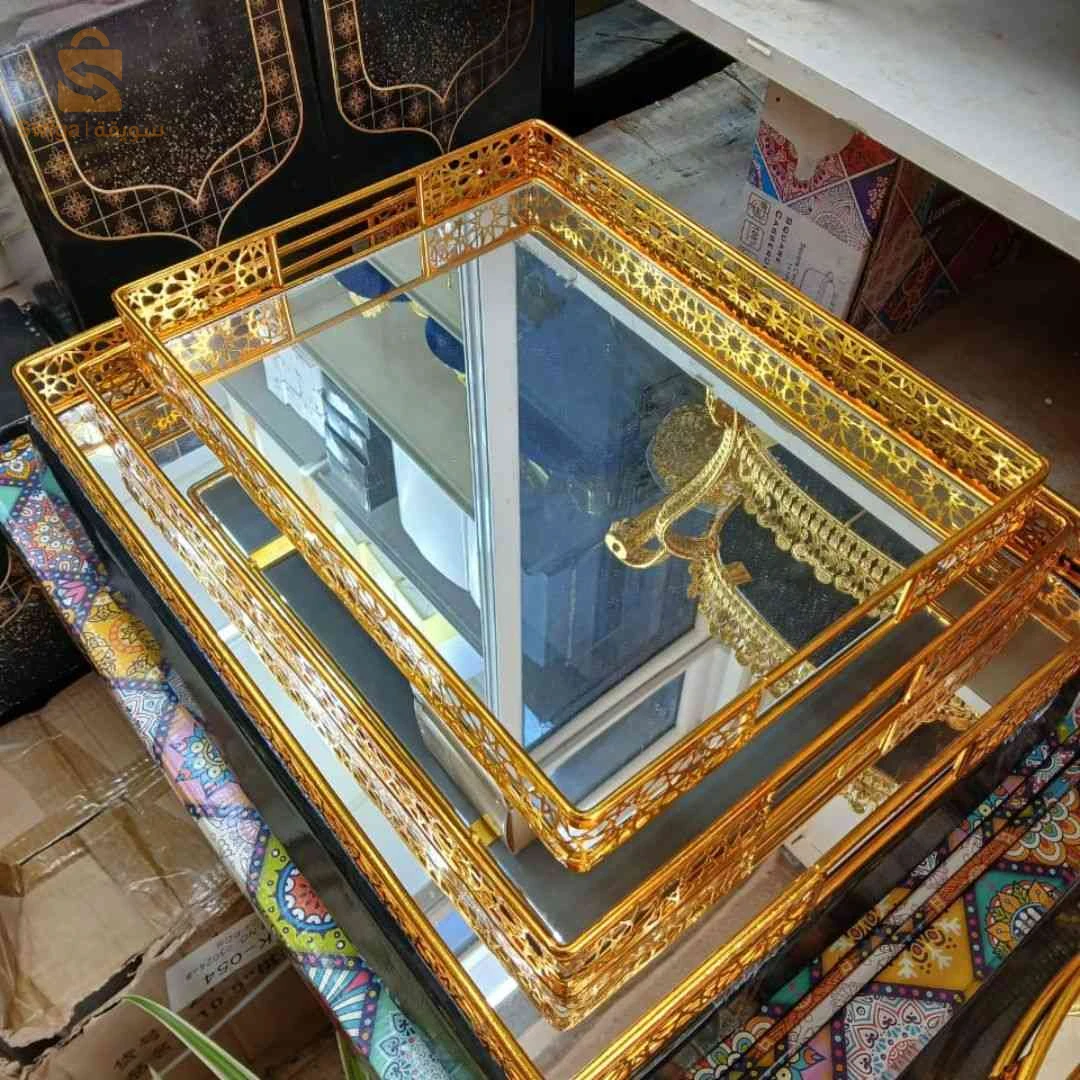 🫖 سينيات ميروار للتقديم 3 بياس الحجم 30/40 35/45 40/50 | Plateau miroir 3 pcs doré