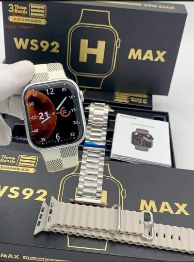 smart watch WS 92 H max avec 3 bracelet barbory et acier et silicon ultra