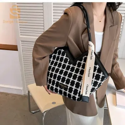 Sac à main en Tweed tissé à carreaux pour femmes 2023
