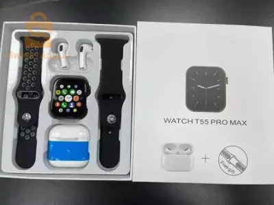 ساعةذكية مضادة للماء 3في 1 بتقنية البلوتوث مع خاصية حساب نبضات القلب Smart Watch T55PRO MAX