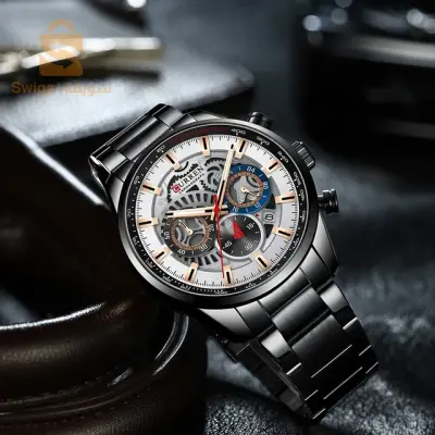 Curren m:8401 - Silver Black - Montre en Acier Inoxydable Résistante à l'eau - Chrono