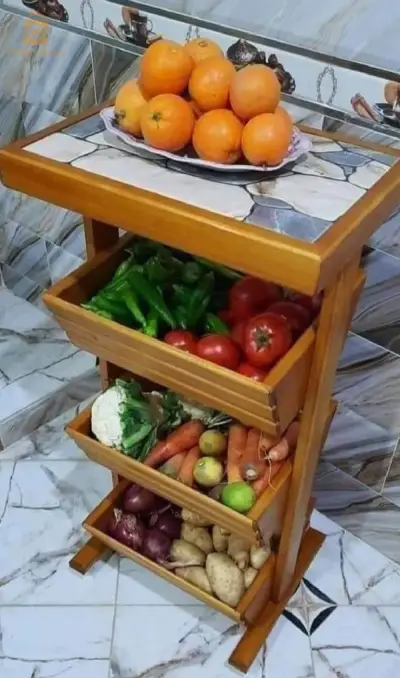 سلة خضر خشبية 3 طوابق