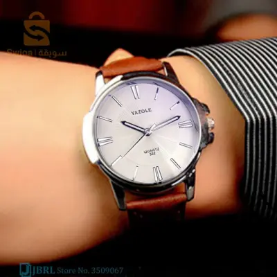ساعة يد كلاسيكية للرجال montre yazole homme classique marron