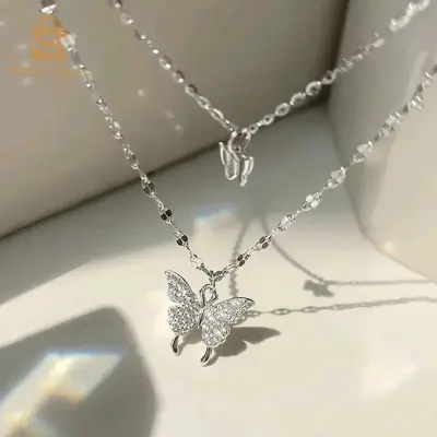 collier papillon double chaîne