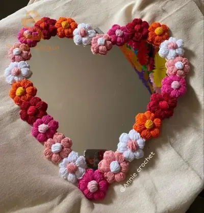 miroir cadré en fleurs de crochet 🧶