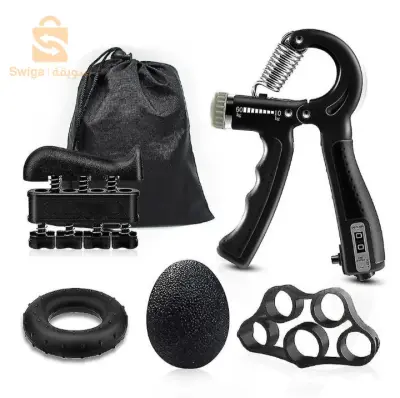 Kit de renforcement de la poignée (5 Pieces) entraîneur de force de préhension, entraînement de l'avant-bras, réglables, renforcement des doigts, anneau et balle anti-stress avec sac de transport مجموعة تقوية قبضة اليد (5 قطع)