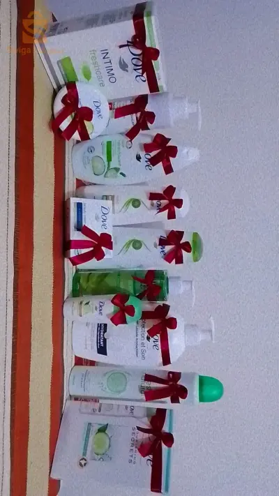 Chiiiret la gamme T3 khyar ili rhi repture b9atli whda talya rhi promotion rihthom silima ili rhi intéressé trslili msg  privé.
Pack fih :
- shampooing
- après shampooing
- gel douche
- deiodorant
- gel intime
- parfum dove
- savon liquide 
- stick dove
- lait démaquillant
- savon 
- crème hydratante
- gel nettoyant visage