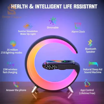 ساعة منبه ذكية من النوع G تعمل بتقنية البلوتوث وسماعات شحن لاسلكية RGB Light
