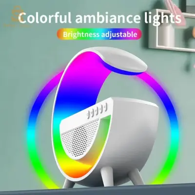 Chargeur sans fil LED en forme de G Grand format , veilleuse intelligente, Bluetooth 5.2 , horloge de bureau, haut-parleur, lampe d'ambiance RGB