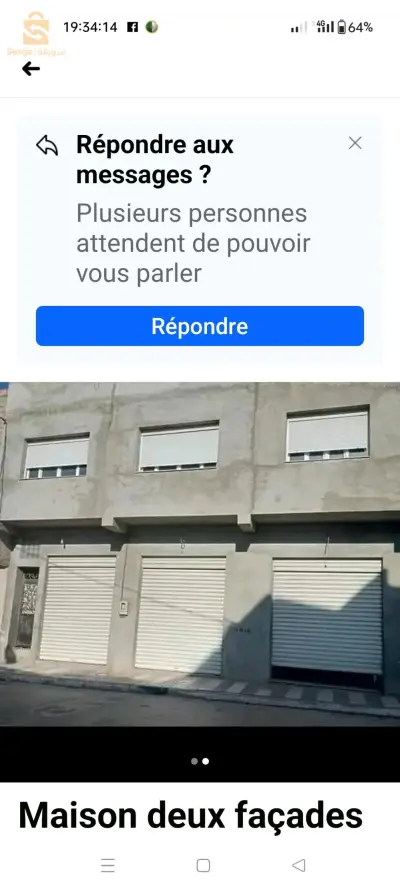 maison deux façades très bien situé espace commercial RDC+première étage deux entrées séparé de