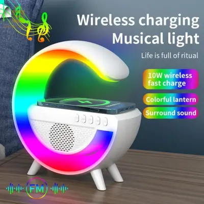 Chargeur sans fil LED en forme de G Grand format , veilleuse intelligente, Bluetooth 5.2 , horloge de bureau, haut-parleur, lampe d'ambiance RGB