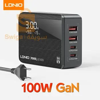 LDNIO Chargeur fast USB-C 100W Alimentation 4 Ports GaN