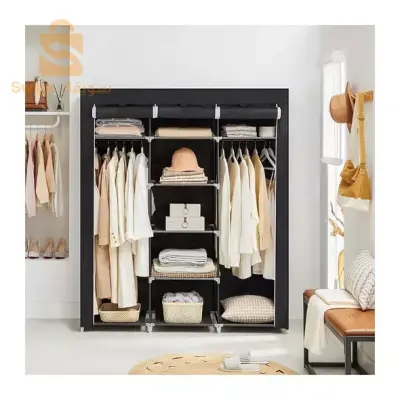 Armoire De Rangement-Penderie - Noir خزانة ملابس بتصميم عصري من القماش قابلة للطي