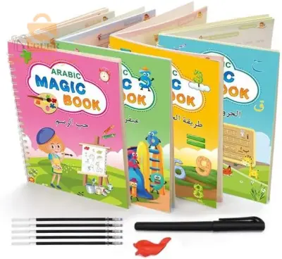 طقم 4 كتب لتعليم الأطفال , كتابة الحروف , الأرقام , العمليات الحسابية , الرسم MAGIC BOOK$👍