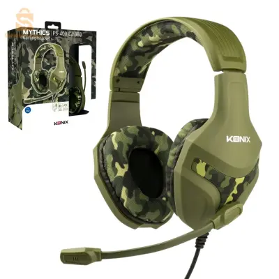 سماعة الألعاب السلكية Konix Mythics PS-400 لوحدة التحكم، ومكبرات صوت 40 مم، وميكروفون، ونمط مموه باللون الأخضر الكاكي$👍