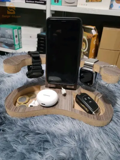 Support de téléphone en bois & porte clé & porte objets pour bureau et table de nuit.