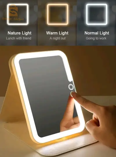 مرآة مكياج محمولة تعمل باللمس، مرآة تجميل عملية، طاولة مكياج LED بـ 3 ألوان$👍
