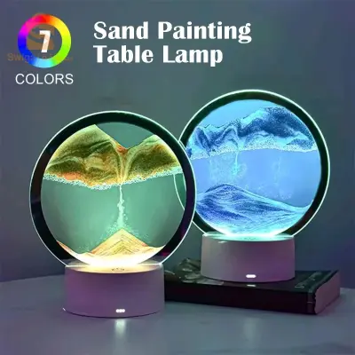 مصباح LED زجاجي رملي USB ثلاثي الأبعاد يعمل باللمس مع جهاز تحكم عن بعد$👍