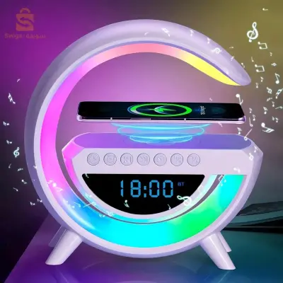 ساعة منبه بلوتوث ذكية RGB ومكبر صوت من نوع Big G شاحن لاسلكي V3$👍