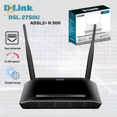 دي لينك راوتر واي فاي لاسلكي Adsl2+ N 300 مودم Dsl-2750U USB هوائي مزدوج$👍