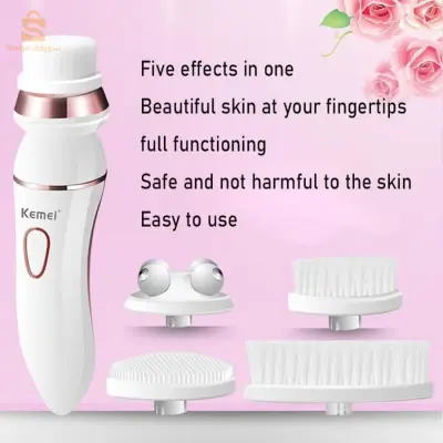 Kemei Appareil de nettoyage-exfoliation et de massage 5en1pour le visage et le corps