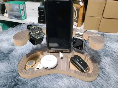 Support de téléphone en bois & porte clé & porte objets pour bureau et table de nuit.