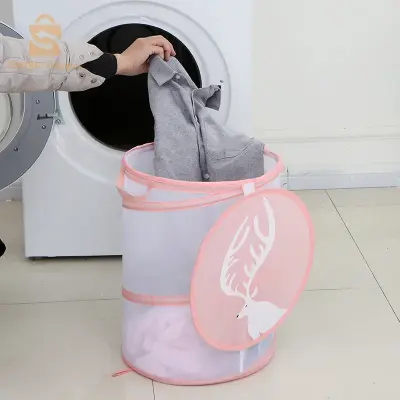 سلة ملابس متسخة قابلة للطي مع غطاء$👍
