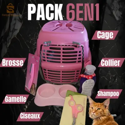 Pack accessoire pour chats : Caisse transport, gamelle shampoing, Collier, brosse,  ciseau coupr griffe