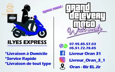 Livraison de tout type de nourriture 🍕🍟🌮
Livraison de tout type de colis 📦