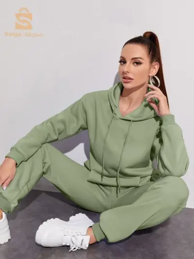 sweatshirt a capuche -vert - cotton
