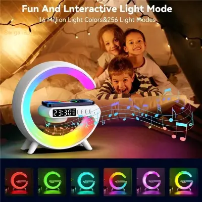 مكبر صوتي مع Rgb مع شاحن للايفون مع ساعة في نفس الجهاز