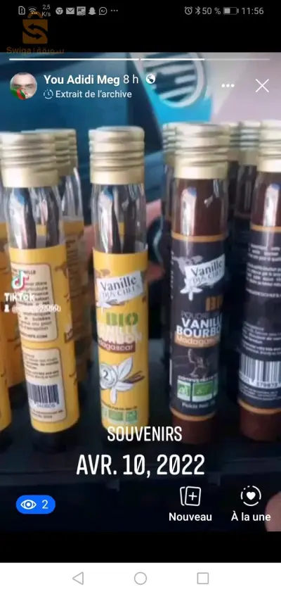 Gousse de vanille et Poudre de gousse de vanille plus l, extrait de gousse de vanille plus les boissons N, egoues