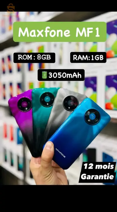 maxfone MF1
5.5" 
 3050mAh
 android 10
1G ram
8G stockage