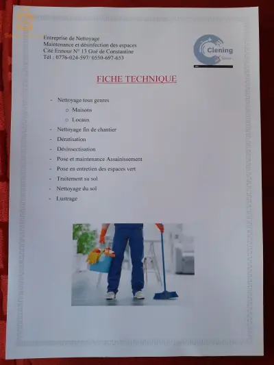 Etablissement de nettoyage, désinfection et lutte antiparasitaire